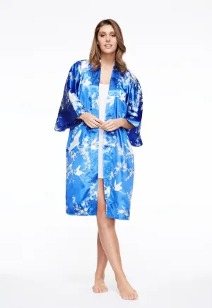 Plum & Crane Short Satin Kimono