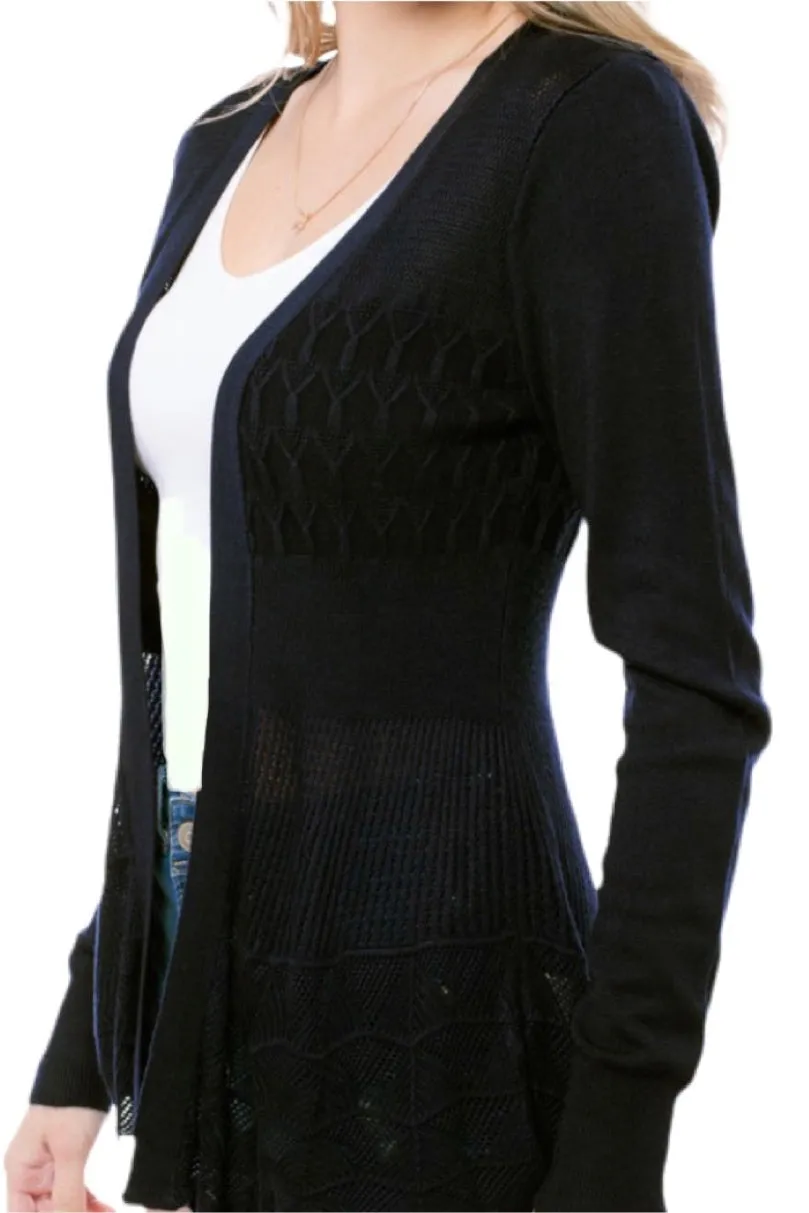 Plus Crochet Knit Open Cardigan Style 1070 in Black