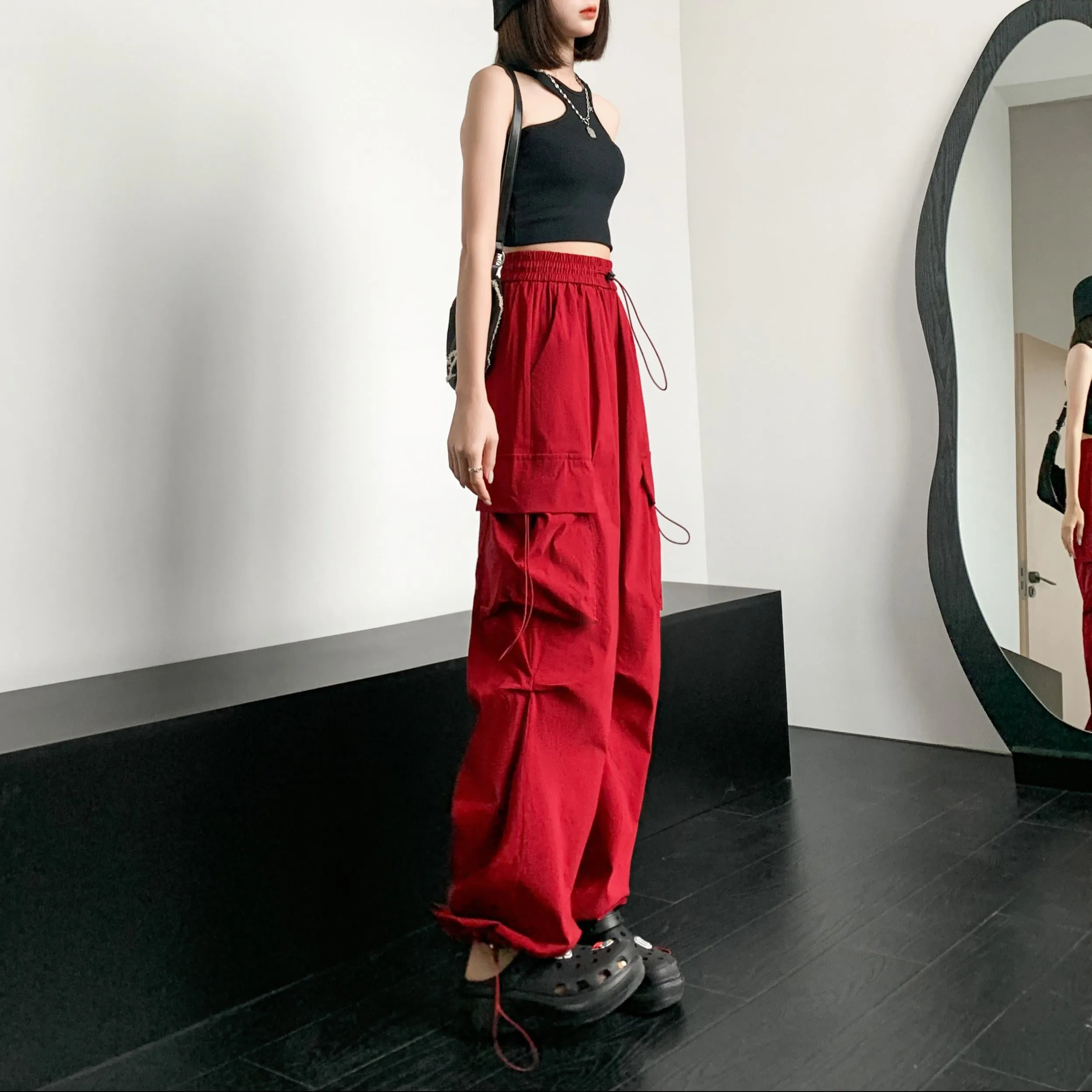 Quick-Drying Solid Color Thin High-Waisted Street Style Versatile Cargo Pants