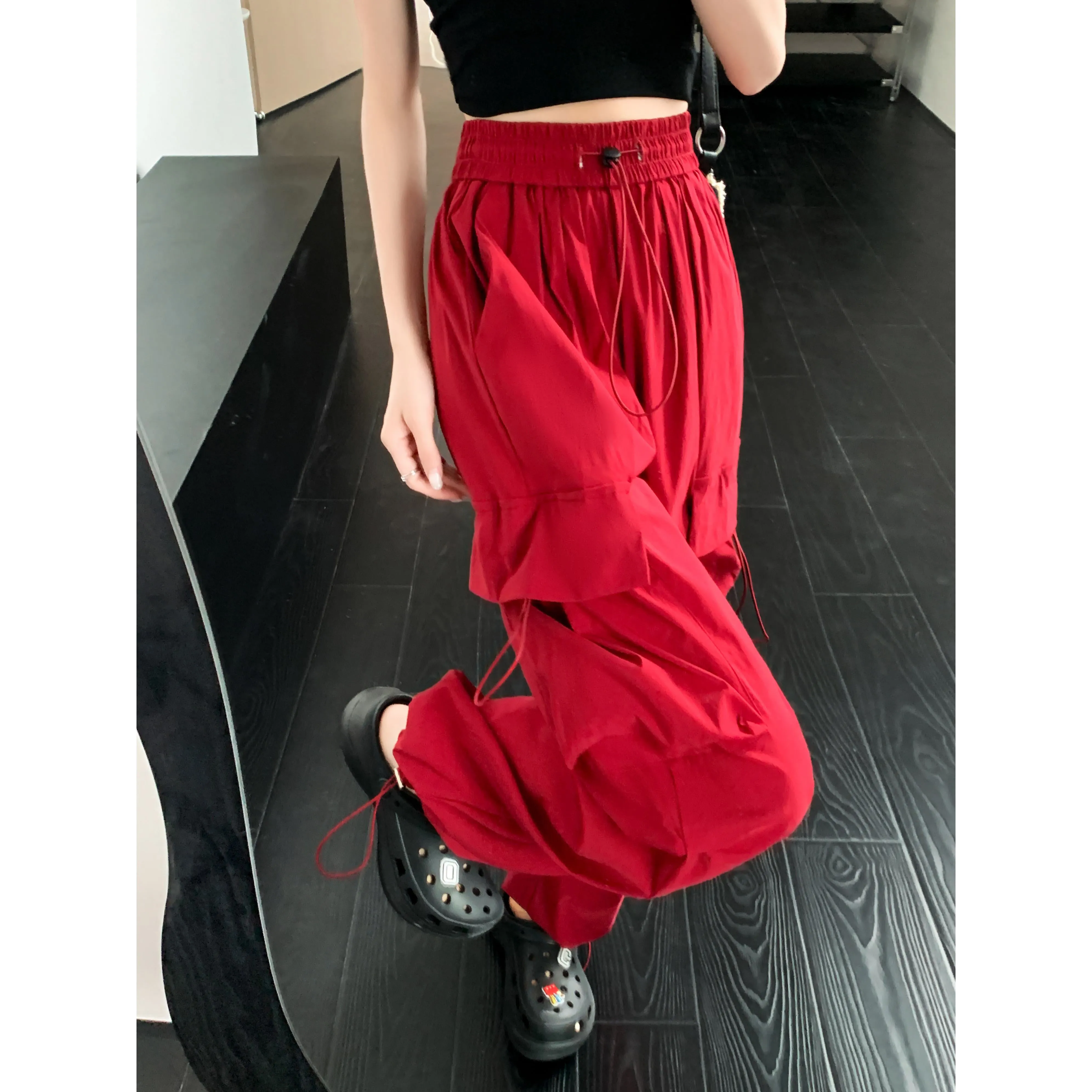 Quick-Drying Solid Color Thin High-Waisted Street Style Versatile Cargo Pants