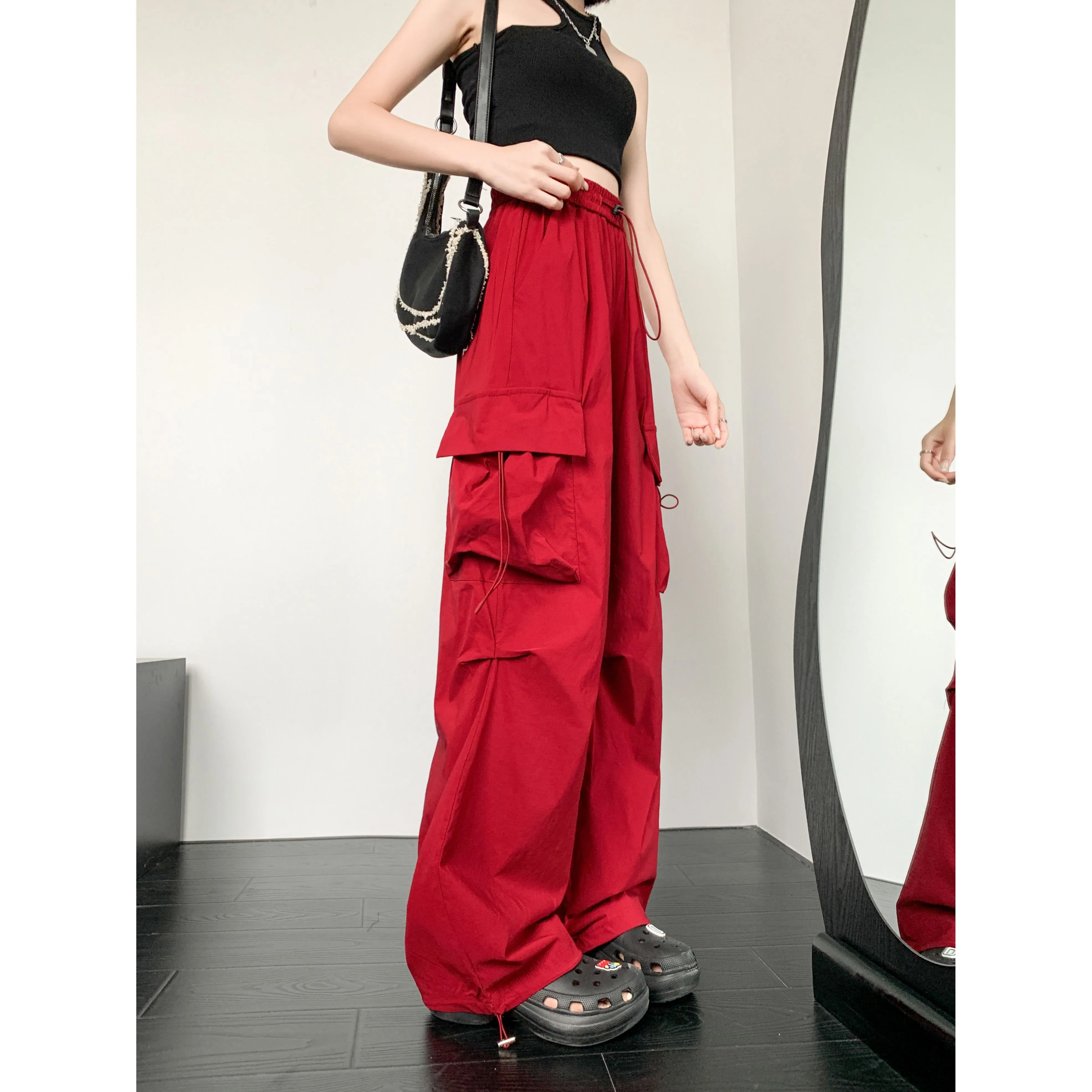 Quick-Drying Solid Color Thin High-Waisted Street Style Versatile Cargo Pants