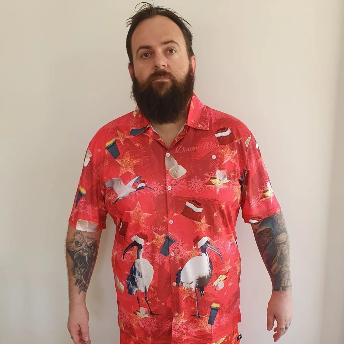 Red Adult Short Sleeve Sun Shirt - Bin Chicken Ugly Christmas