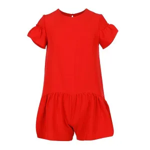 Red Crepe Playsuit for girls