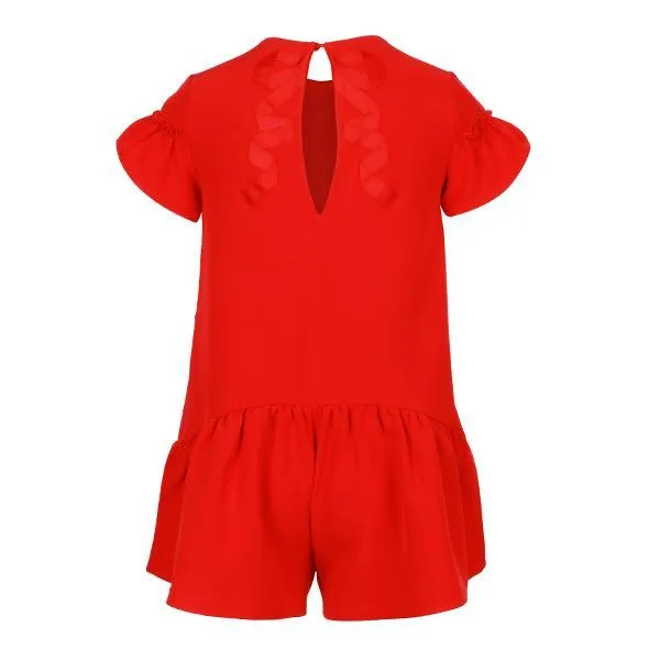 Red Crepe Playsuit for girls