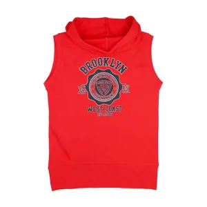 RED SLEEVLESS HOODIE FOR UNISEX