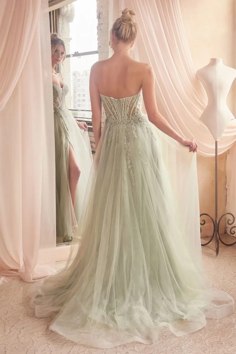 Reign Prom Dress Strapless Layered Tulle Ballgown 740230TRR-Sage  Cinderella Divine CD0230  LaDivine CD0230