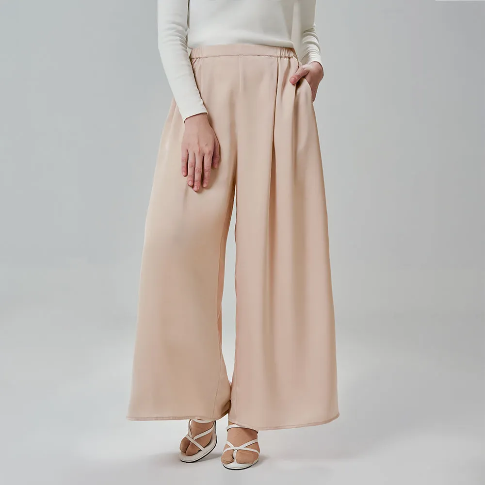 Satin Wide Pants - Latte