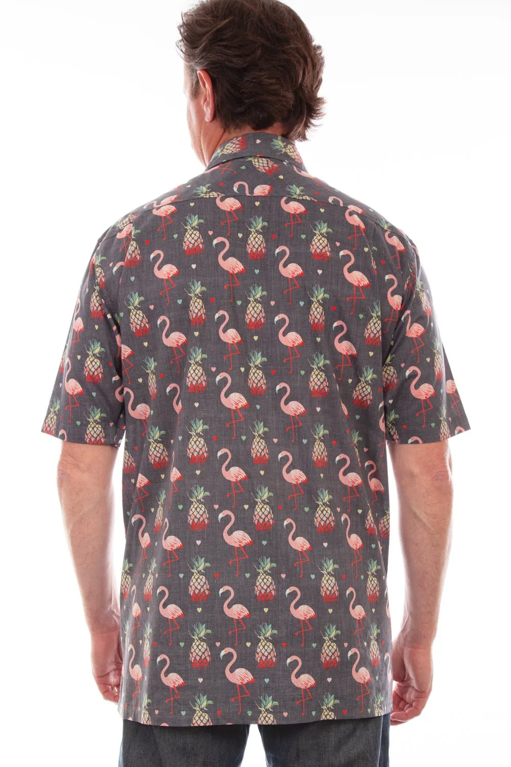 Scully Mens Black 100% Cotton Hawaiian Flamingo S/S Shirt XL