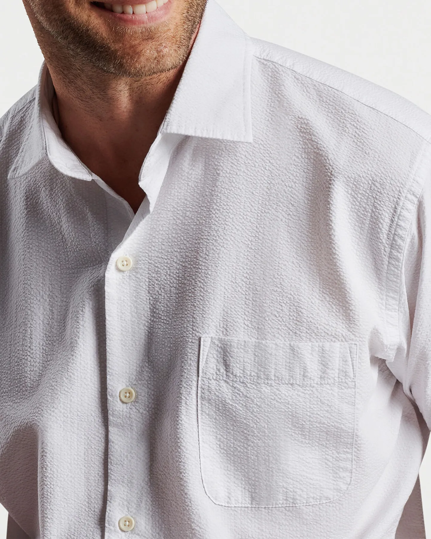 SEAWARD SEERSUCKER COTTON SHIRT - WHITE