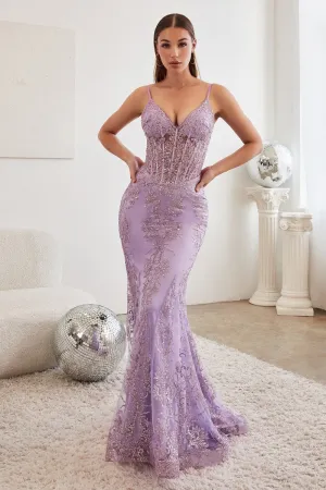 Shawna Prom Dress Mermaid with Corset look bodice 740810AR-Lavender LaDivine J810 Cinderella Divine J810