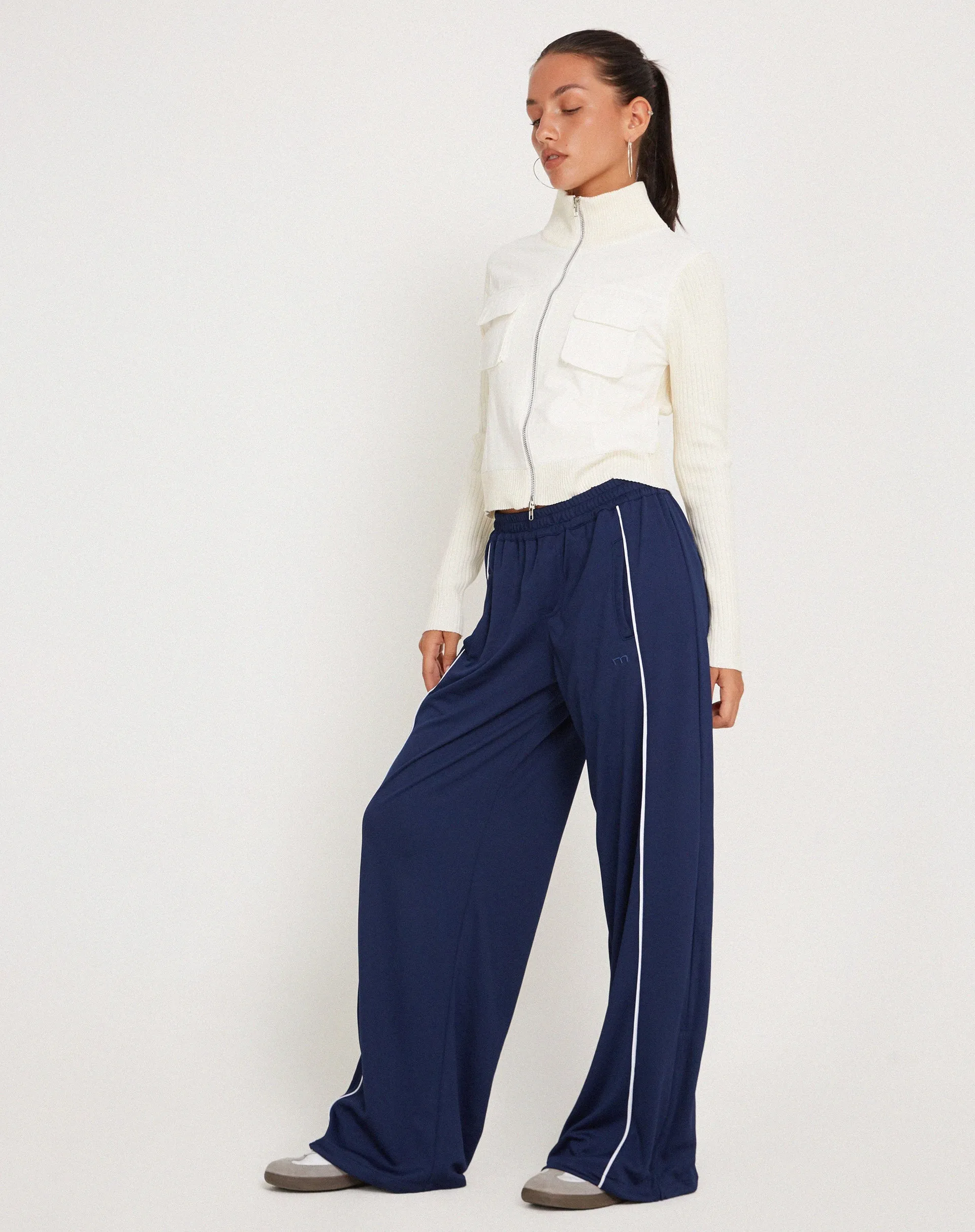 Shobi Wide Leg Jogger in Navy