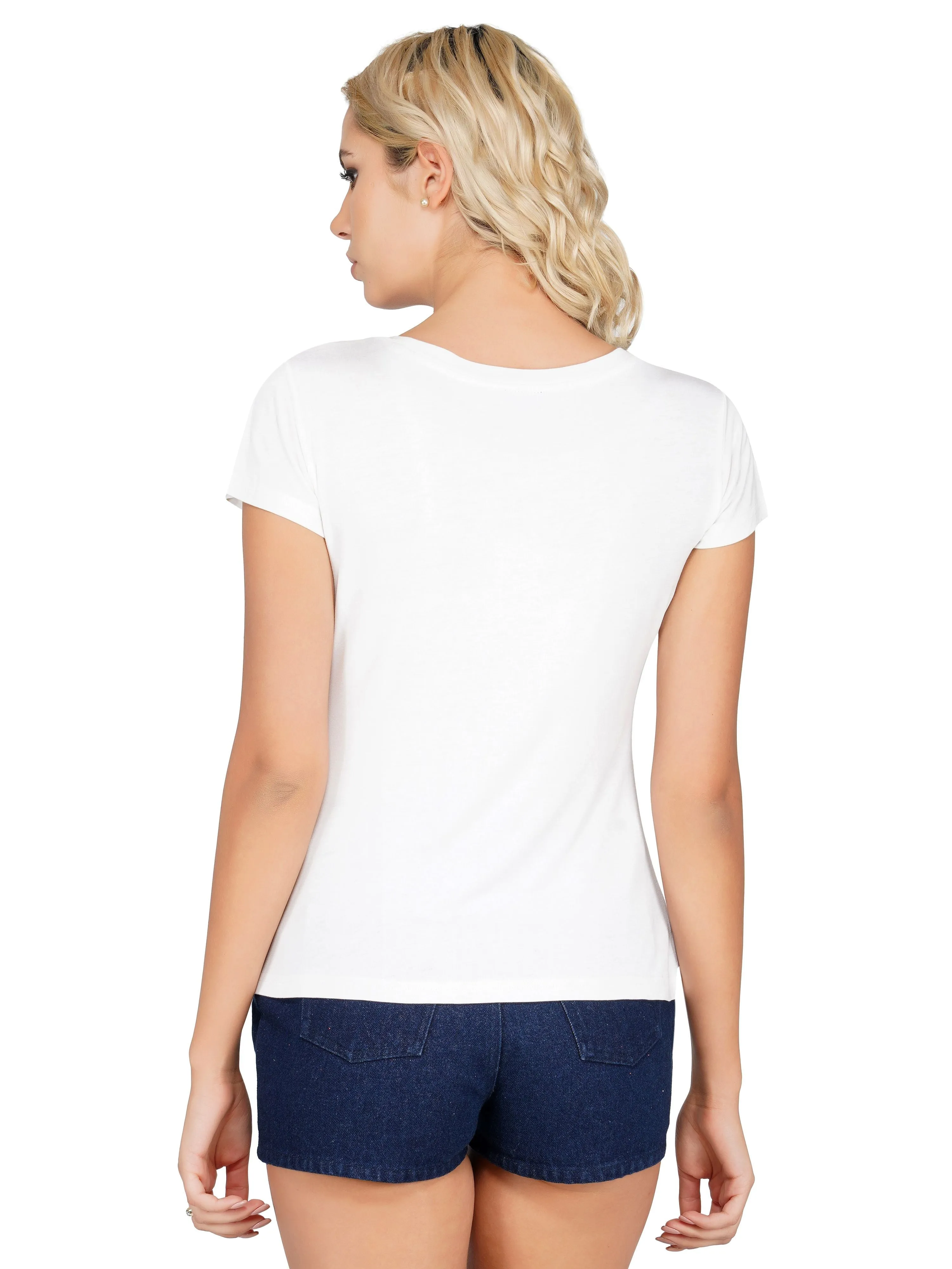 SLAY. Women's Solid Off White Round Neck T-shirt