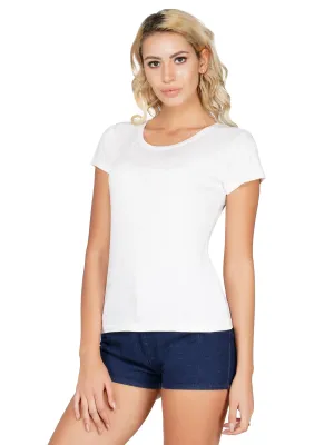 SLAY. Women's Solid Off White Round Neck T-shirt