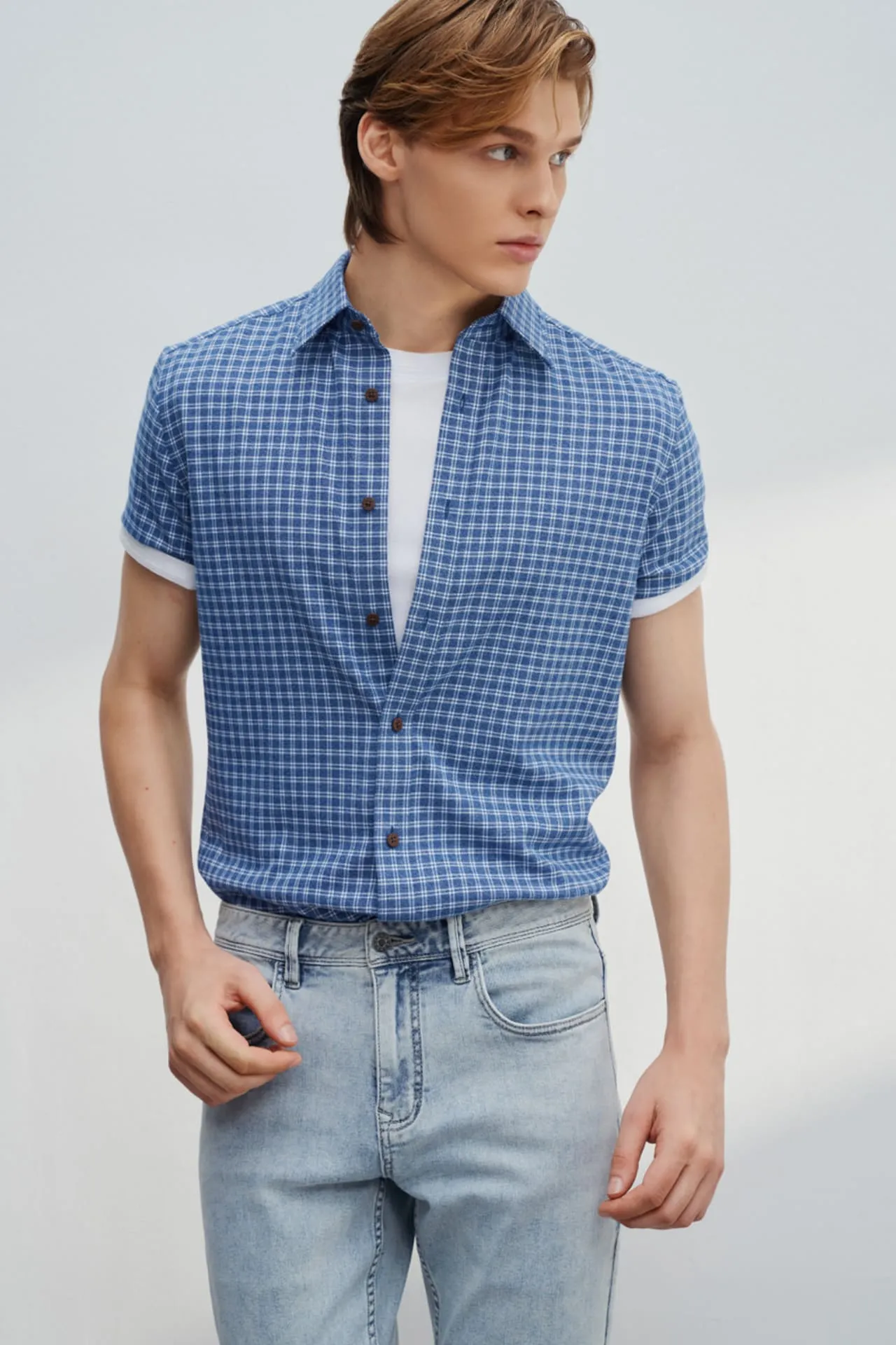 Soft Touch Smart Fit 2 Side Brush Check Short Sleeve Casual Shirt