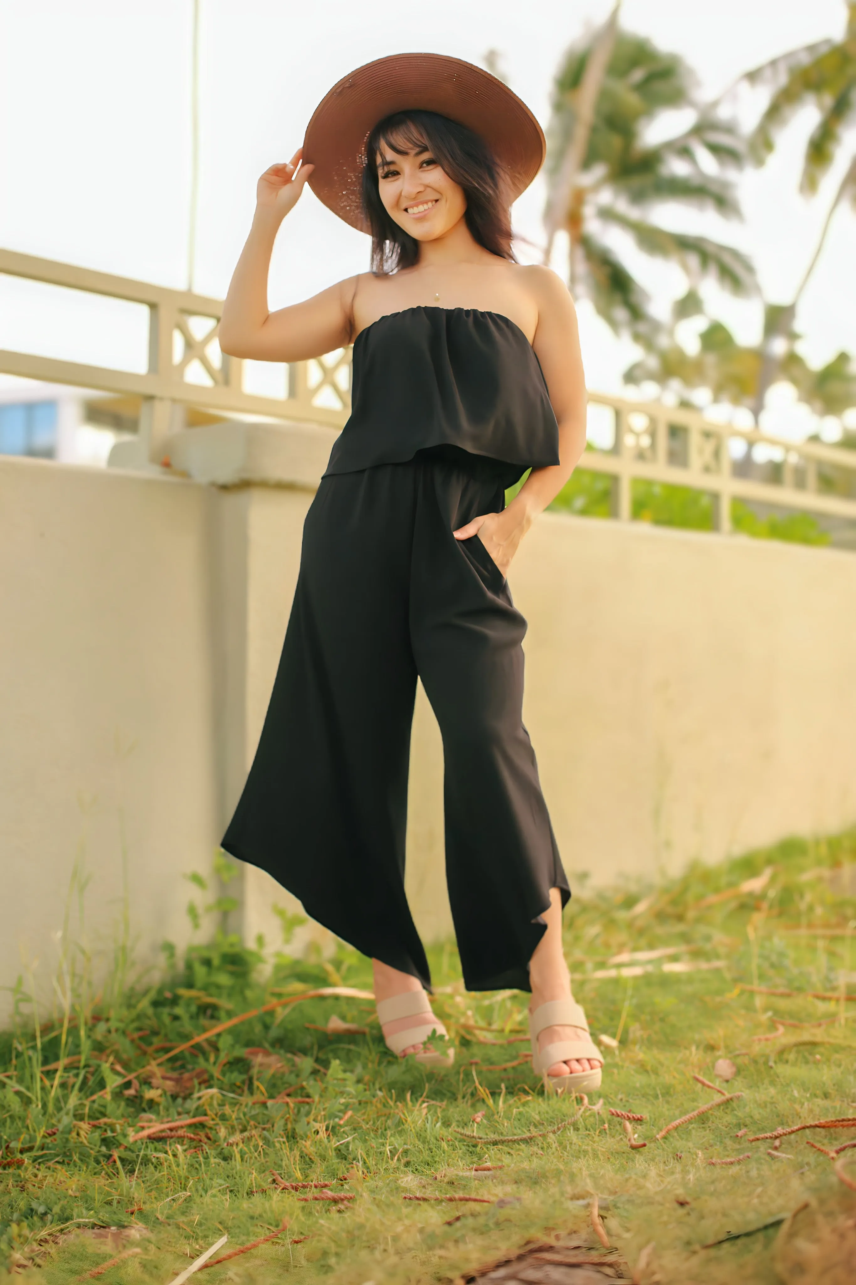 Strapless Slant Hem Jumpsuit