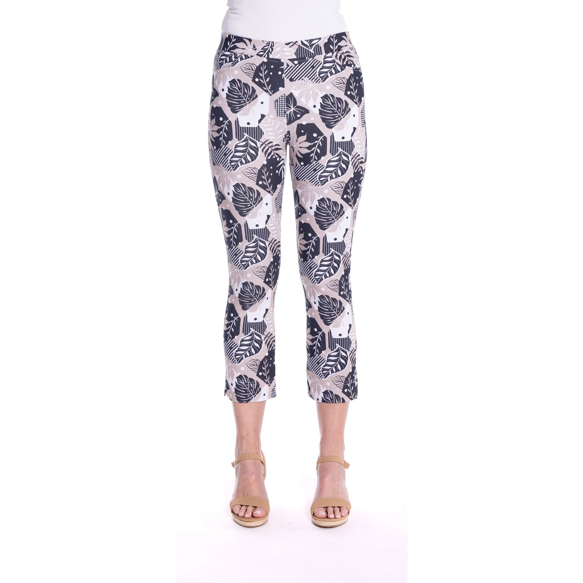 Stretch 7/8 Pants by  Café Latte - Leaf Patch Print