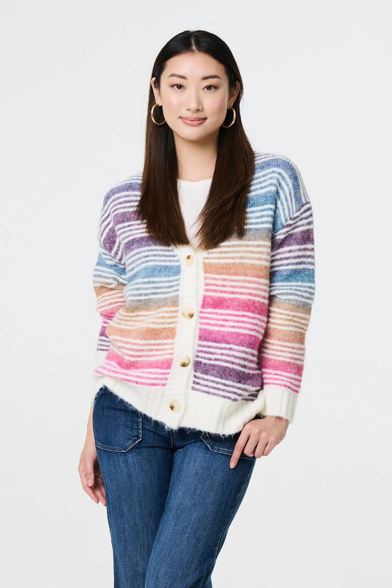 Stripe Print Relaxed V-Neck Cardigan