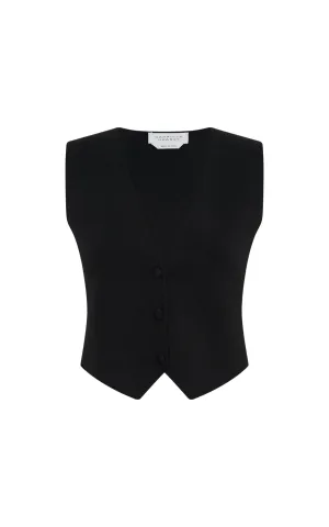 Styx Knit Vest in Black Merino Wool Cashmere