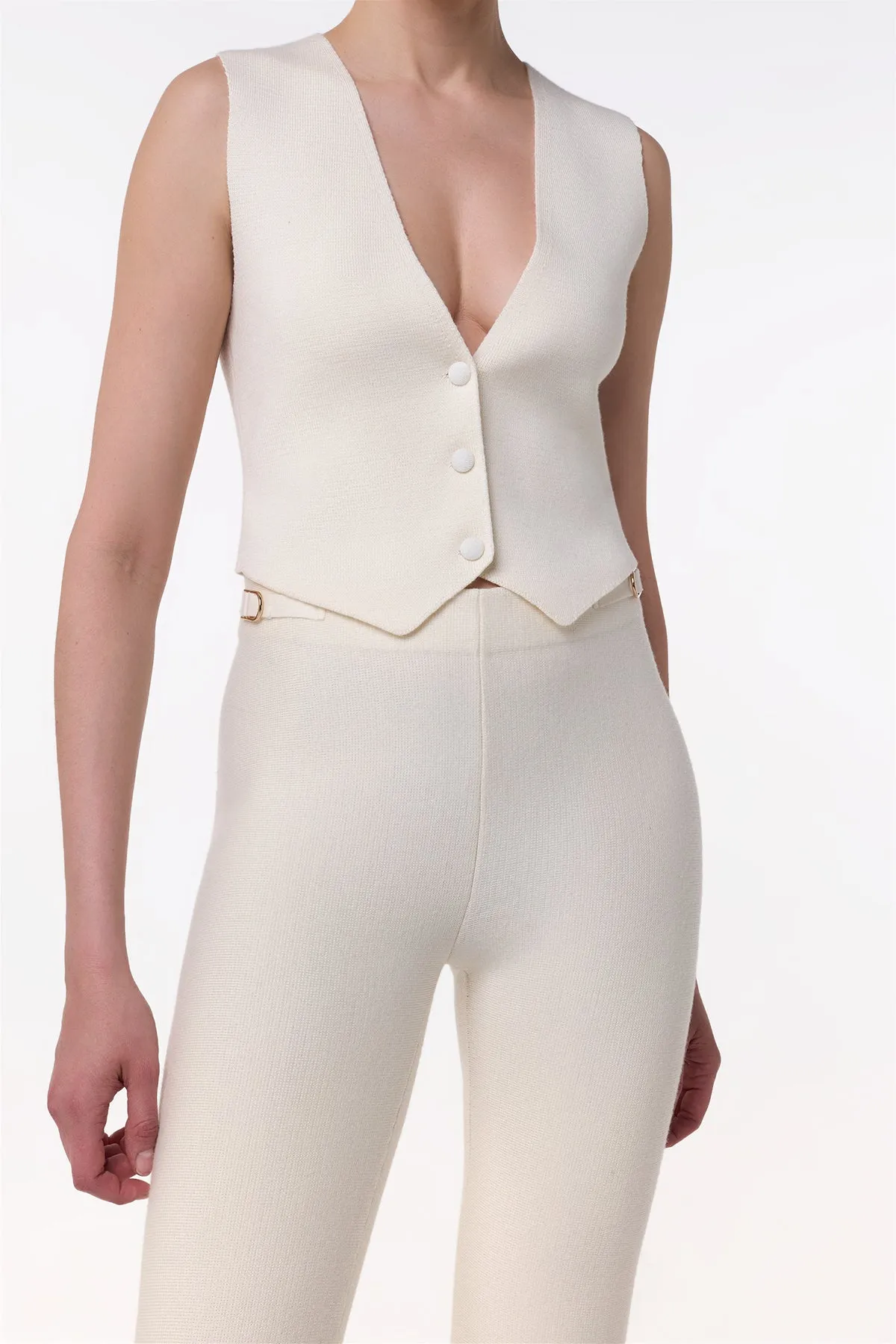 Styx Knit Vest in Ivory Merino Wool Cashmere