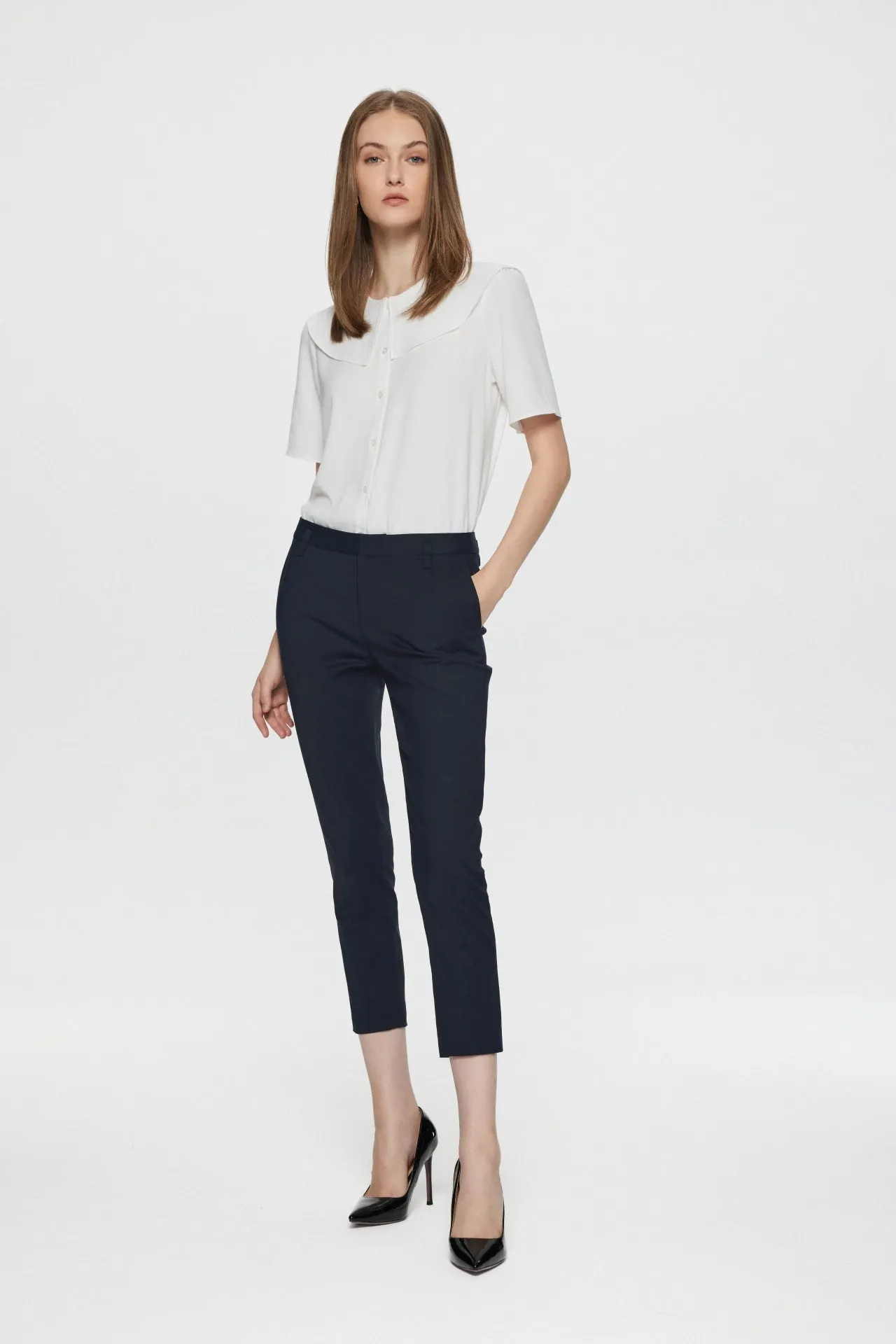 Sydney Stretchable Double Weave Skinny Pants with Belt