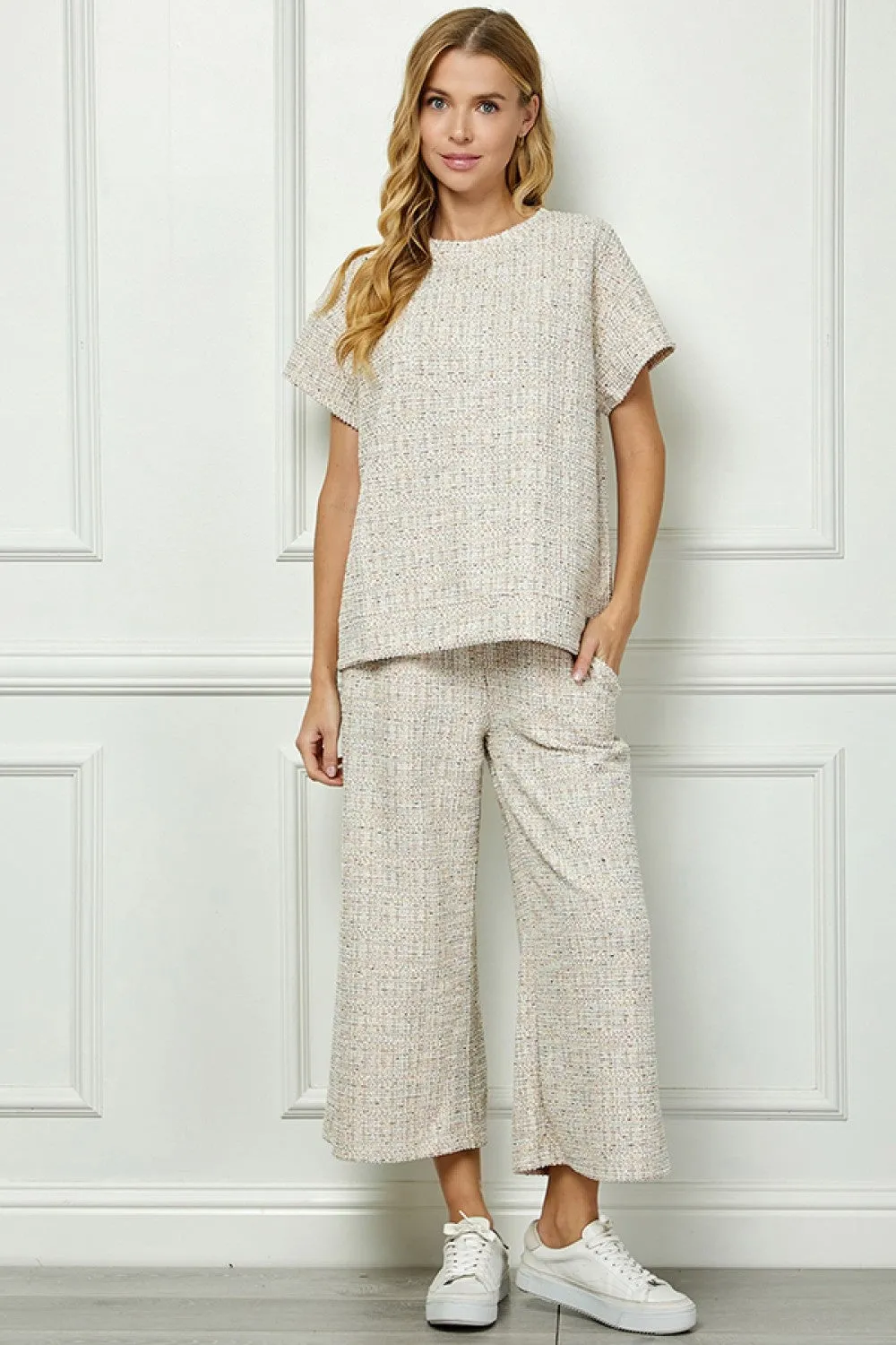 TAYLOR BOUCLE TEXTURED WIDE CROPPED PANTS