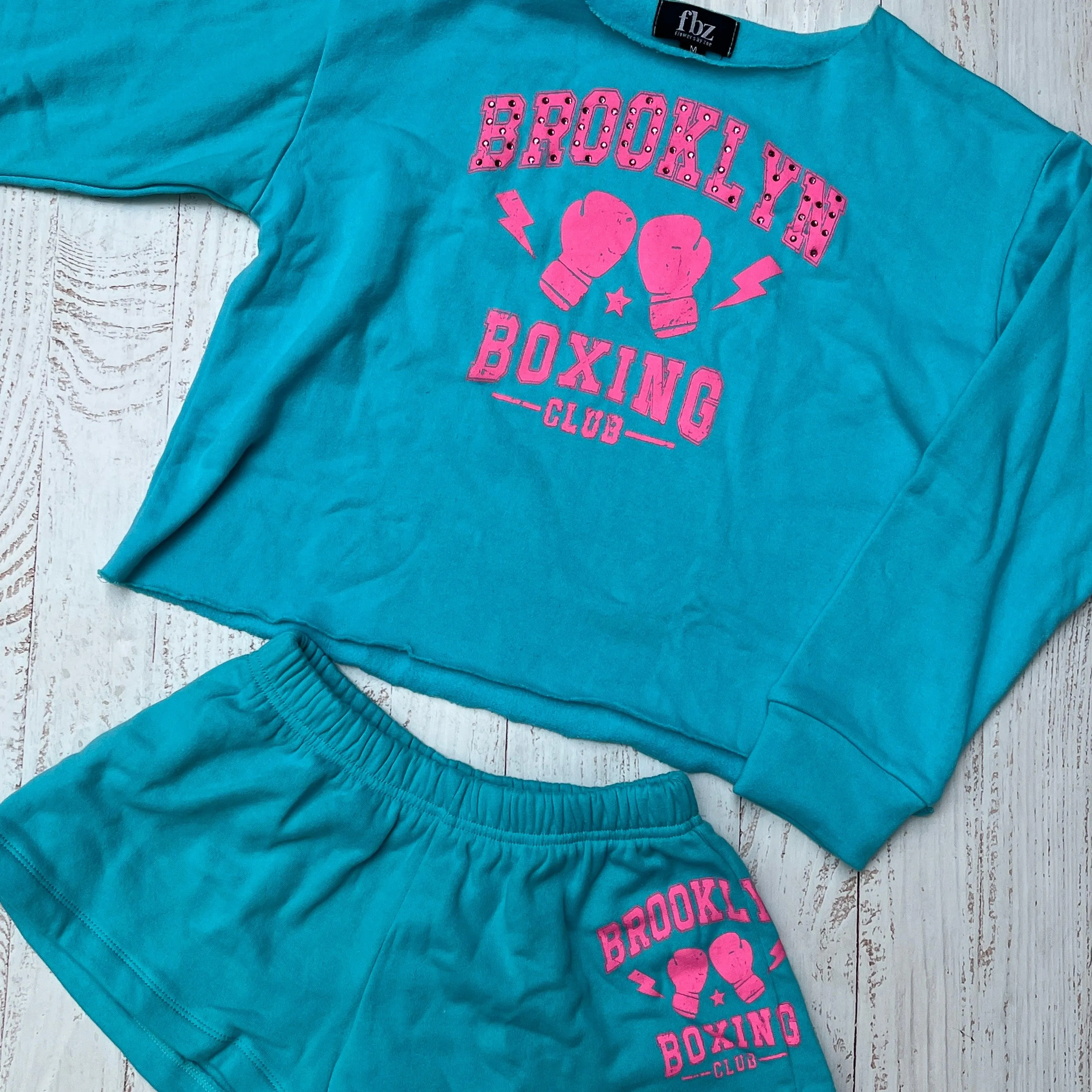 Tween Bottoms | Shorts: Brooklyn Boxing - Aqua | Flowers by Zoe