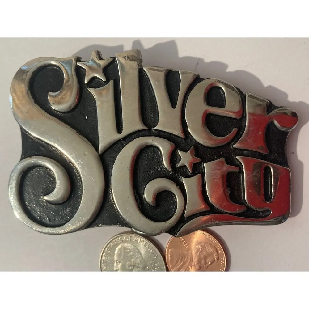 Vintage Metal Belt Buckle, Silver City, Country and Western