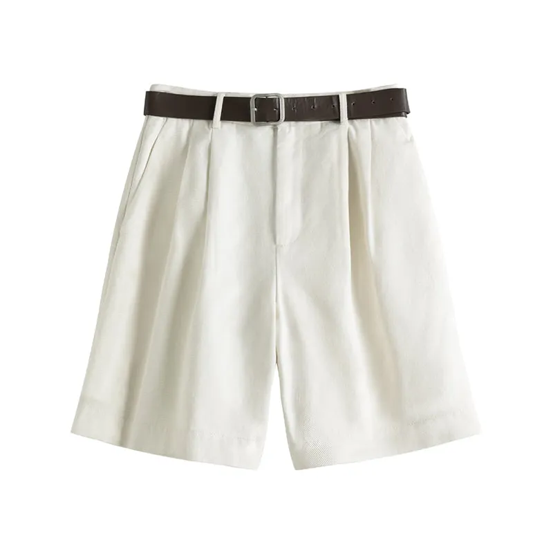 White Versatile Straight Cut Knee-length Short Pants