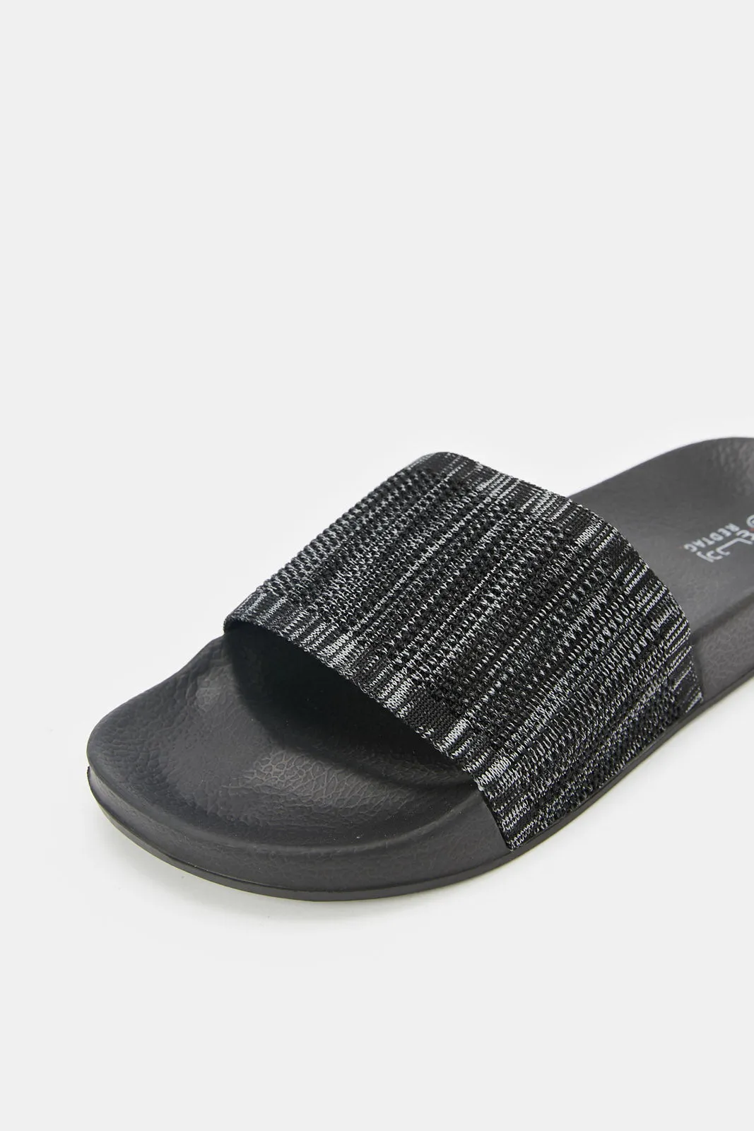 Women Black Knit Upper Slide